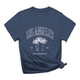 thumbnail image 2 of Women Los Angeles Graphic T Shirts Letter Print Short Sleeve Loose Tops Dark Blue XXL, 2 of 8