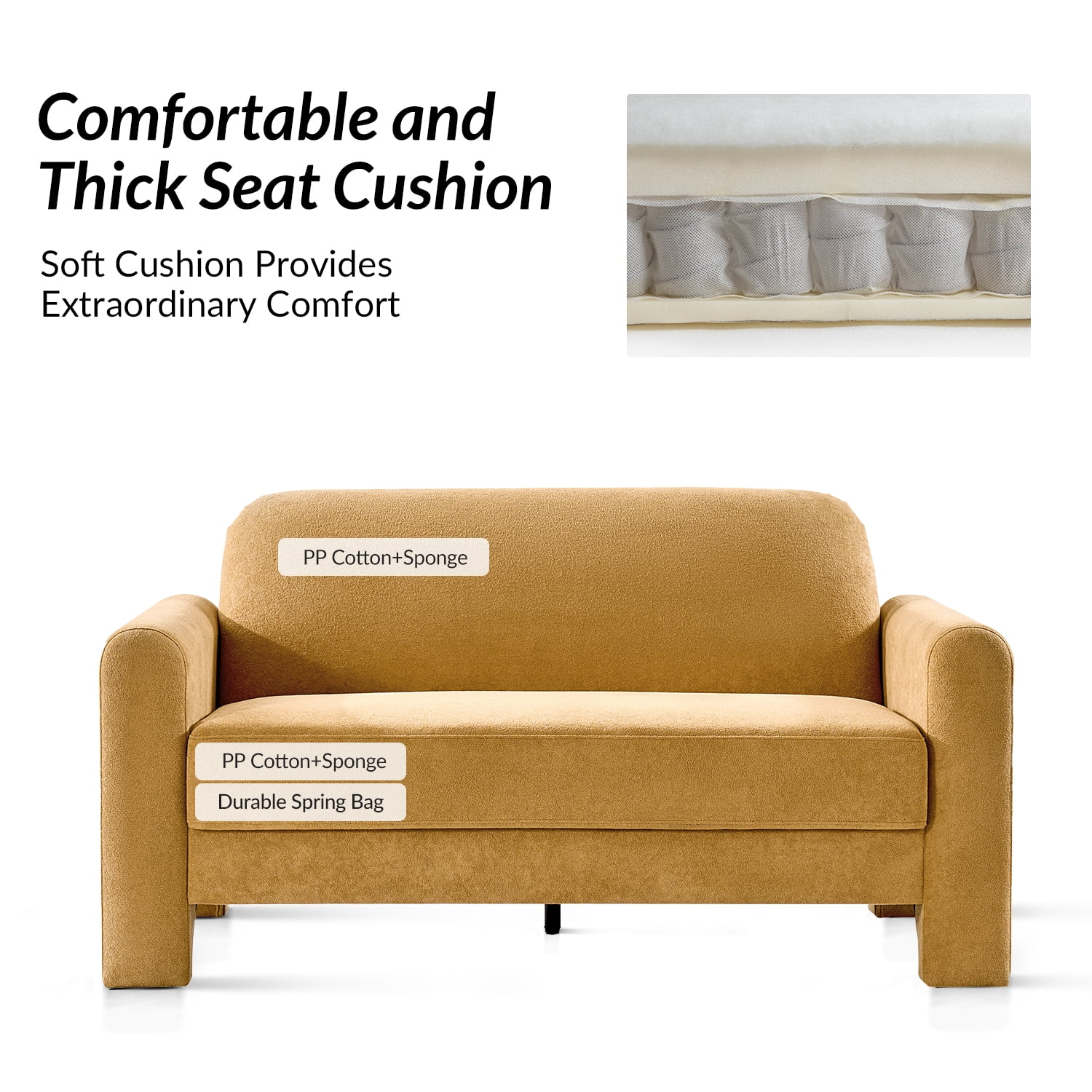 59" Modern Loveseat Sofa Chenille Fabric 2-Seater Couch with Curved Design for Small Space Living Room Camel