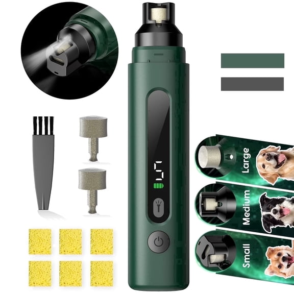 Dog Nail Grinder with LED Light, 5-Speed Quiet Dog Nail Trimmer Low Noise Safe Painless Nail Grooming & Smoothing for Small Medium Large Dog,Green