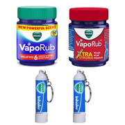 Vicks Complete Bundle Cold, Cough, Blocked Nose, Headache, Body Ache Relief VapoRub Xtra Strong 50 ml, Vaporub Regular 50+10 Extra=60ml, 2 Inhalers 0.5