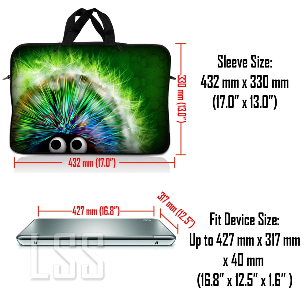 LSS 17-17.3 inch Neoprene Laptop Sleeve Bag Carrying Case with Handle and Adjustable Shoulder Strap - Hedgehog Design
