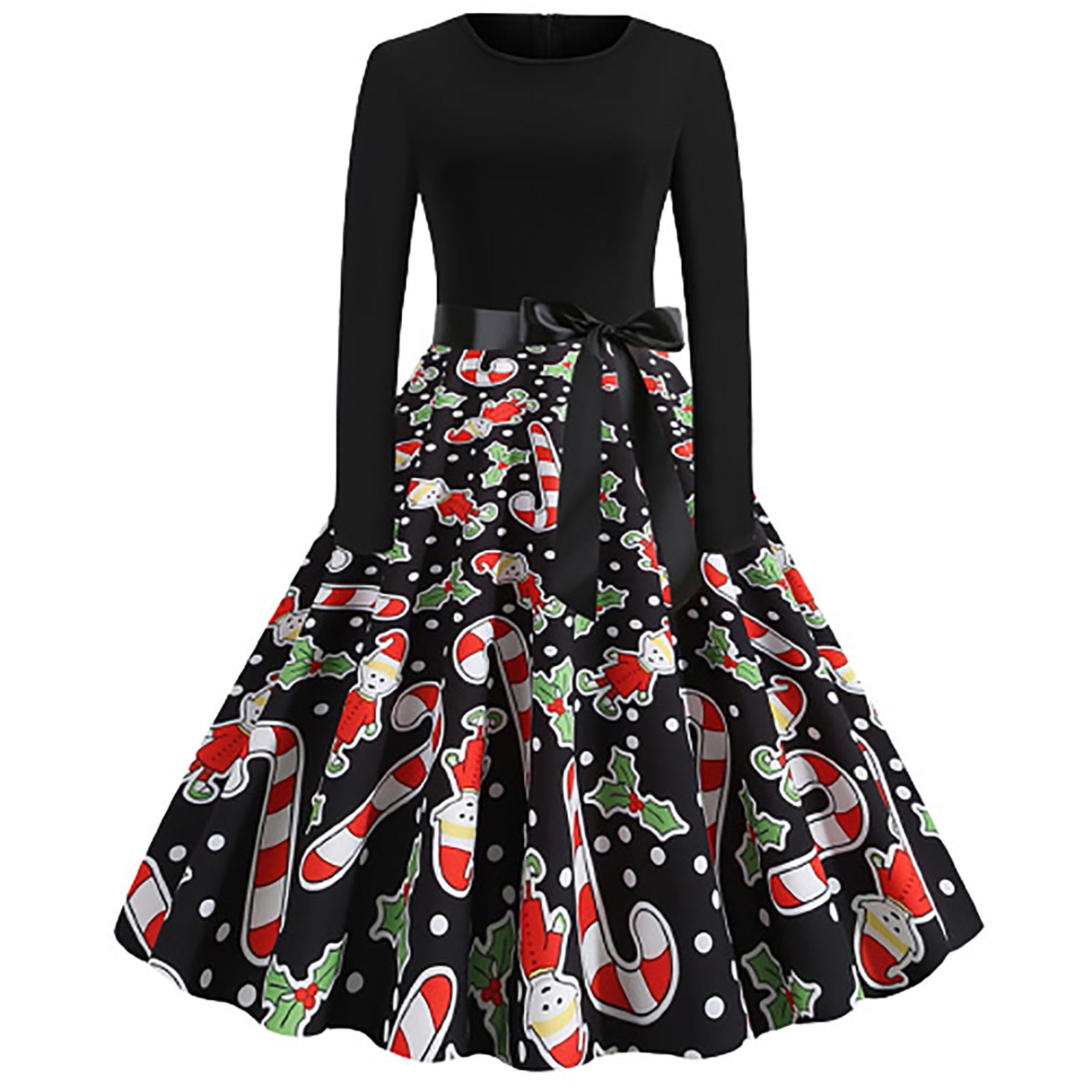 Christmas Long Sleeve Dress for Women, Women's Vintage Print Long Sleeve V-Neck Christmas 