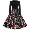 thumbnail image 1 of Pompotops Robe Vintage Imprimée à Manches Longues Col en V pour Femmes Soirée de Noël, 1 of 8