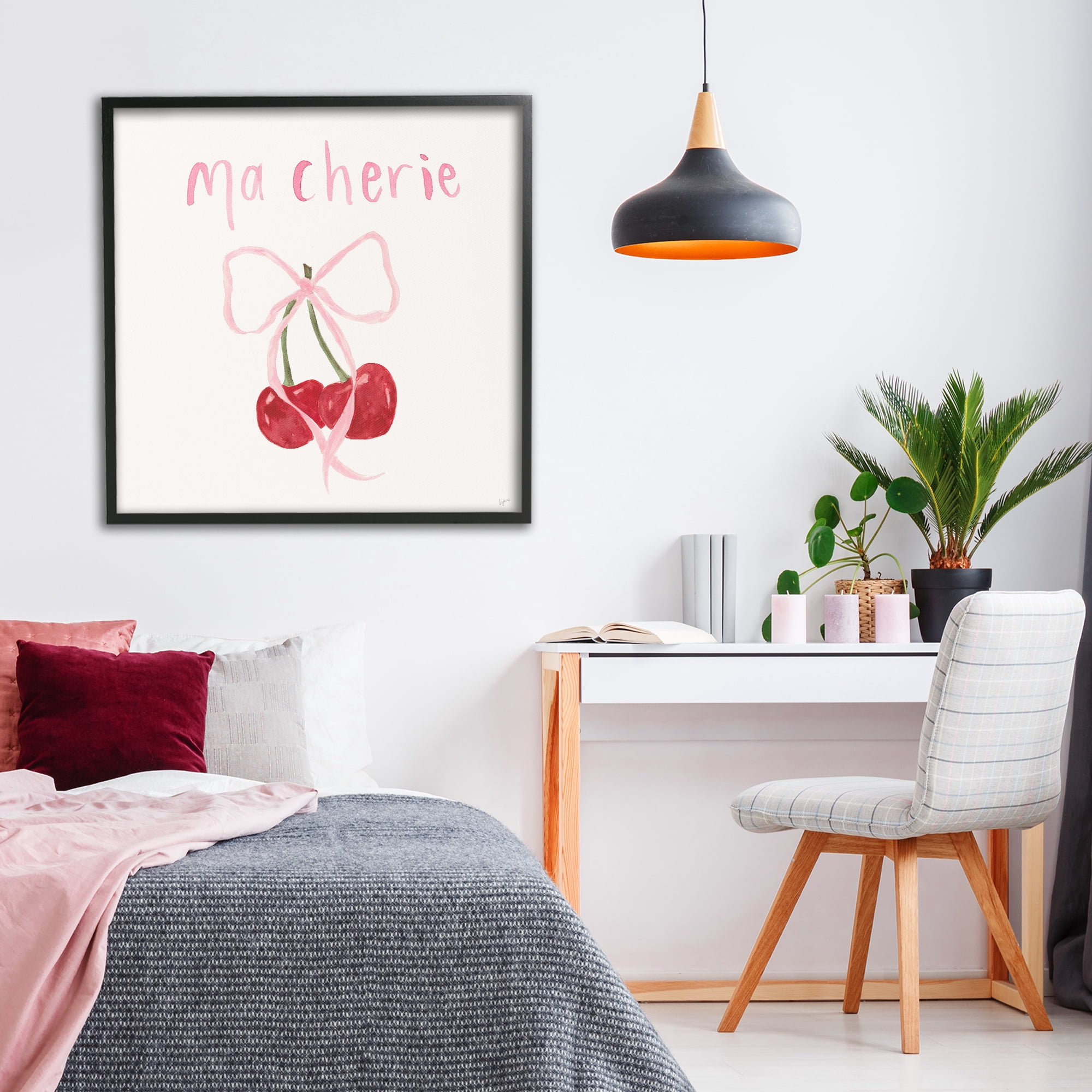 Stupell Industries Ma Cherie Ribboned Cherries Black Framed Giclee Art, design by Lucille Price