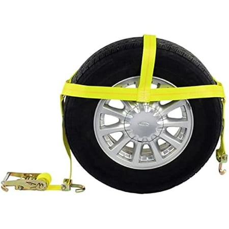 

wangc123 Wheel Bonnet with Swivel Hooks and Ratchet 2-Inch Wide Yellow Wheel Strap to Secure Vehicle for Transport Strong and Durable Webbing 2 200 Pound Working Load Limit