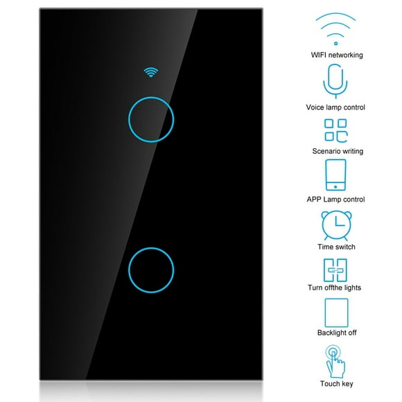 Interrupteur Mural WIFI Touch Screnn, Télécommande 2 Voies, Prise en Charge de la Commande Vocale / IOS