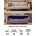 thumbnail image 3 of Christmas Sofa Covers for 3 Cushion, Washable Couch Cover for Sectional Sofa Slipcovers with Tassel, Xmas Navy Blue Striped Farmhouse Loveseat Covers Futon Cover Blanket 71''x118'', 3 of 8