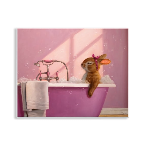 Stupell Industries Bunny in Pink Relaxing Bath Animals Painting Unframed Art Print Wall Art, 14 x 11