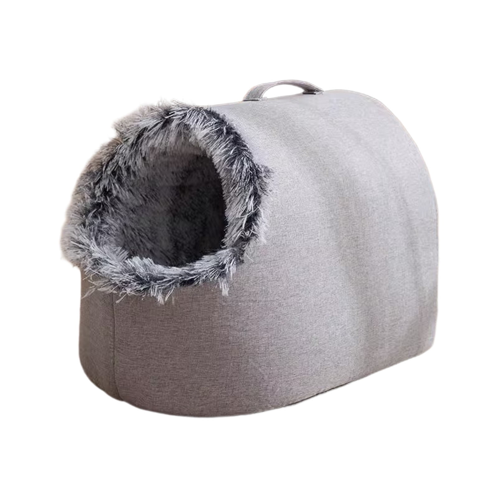 Portable Warm Cat Cave Bed, Soft Plush Hooded Pet Calming Nest - Washable Removable Cushion for Indoor Cats, Small Dogs, Winter Sleeping (9.84x11. Inches)