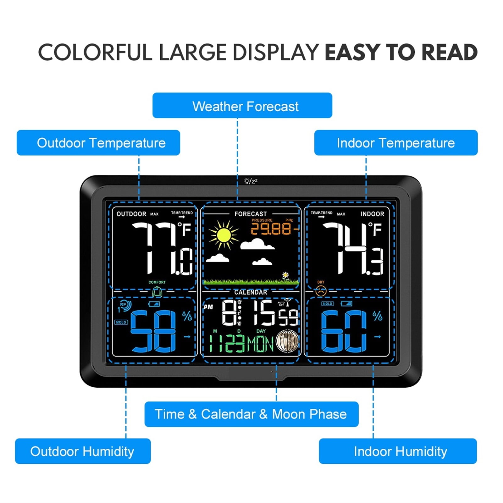 Weather Station Clocks Wireless Digital LED Calendars Table Clock With Temperature And Humidity Monitor Forecast ,Excellent Visual Experience