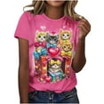 thumbnail image 6 of 2026 Valentines Heart & Kitten Print Women's Round Neck Short Sleeve Top Cuddly Cute Outfits Whisker-kiss Romance Tees Purr-fect Affection Clothing Love Tees Romance Heart Daily Tee Tops, 6 of 6