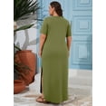 thumbnail image 6 of SHOWMALL Women's Plus Size Short Sleeve Maxi Dress, Army Green 2X Side Slit Rounded Hem Long T-Shirt Dress with Pockets for Vacation & Casual Wear, 6 of 6