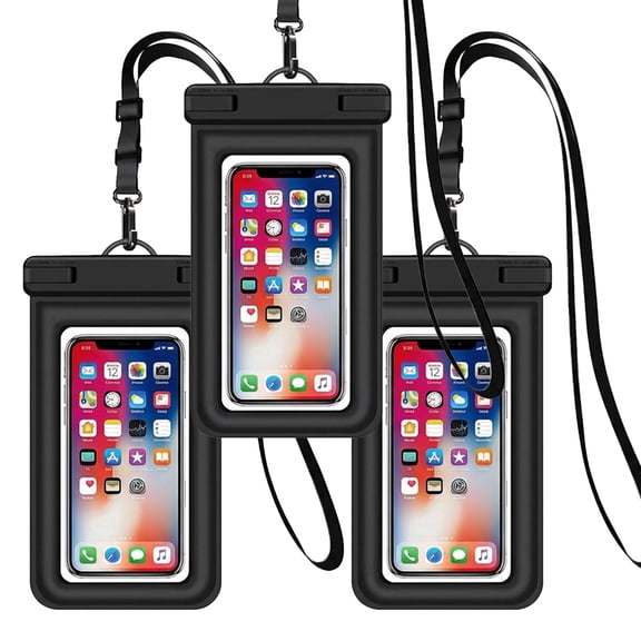 IPX8 Floating Waterproof Dry Bag 2-Pack, 7.2 Inch Waterproof Phone Pouch for iPhone 16/15/14 Pro Max Galaxy S24/S23 Adjustable Lanyard wrist strap Beach Swimming Travel Essentials Black