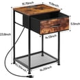 thumbnail image 3 of 2 Tier Rustic Side Table End Table Bedroom Nightstand w/Storage Drawer&AC Plug, 3 of 7