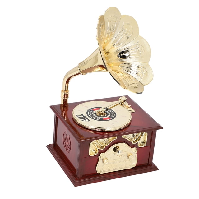 Gramophone Music Box, Clockwork Retro Mechanical Music Box for Home Table Desk Decorations ABS Material for Living Room Office Shop
