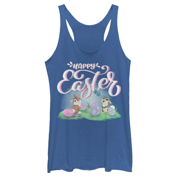 Women's Bambi Happy Easter Thumper Racerback Tank Top Royal Blue Heather X Small
