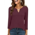 thumbnail image 4 of Yigetop Womens 3/4 Sleeve Tops, Women's 3/4 Length Sleeve Tops V Neck Basic Tee Solid Color Shirts Blouse Tops Women's Blouse T Shirt Tops for Women Trendy Wine L, 4 of 7