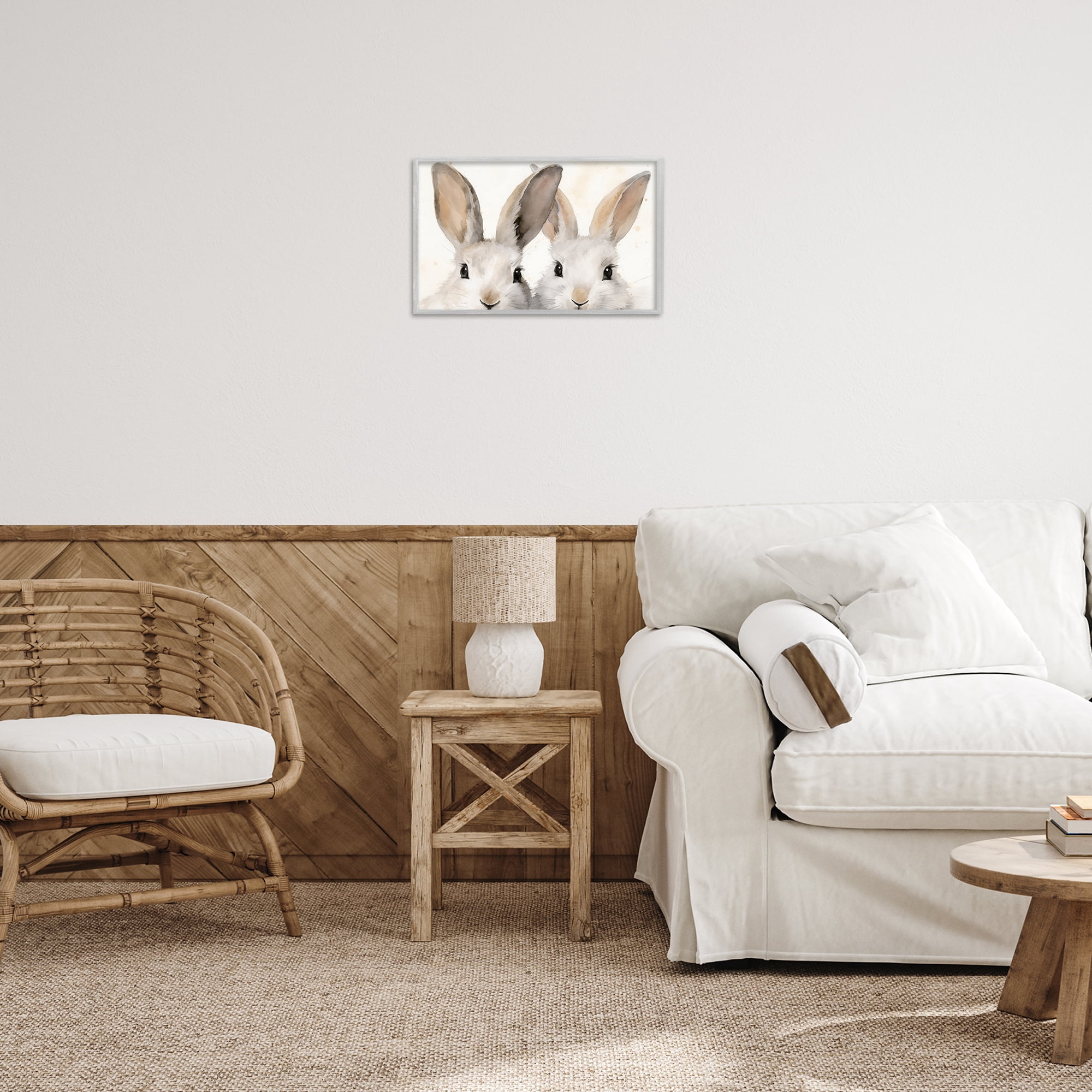 Stupell Industries Two Peeking Rabbits Animals & Insects Painting Gray Framed Art Print Wall Art, 18 x 12