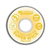 MG Chemicals 452 Desoldering Braid Fine Braid Super Wick with RMA Flux, 50' Length x 0.05" Width, Yellow