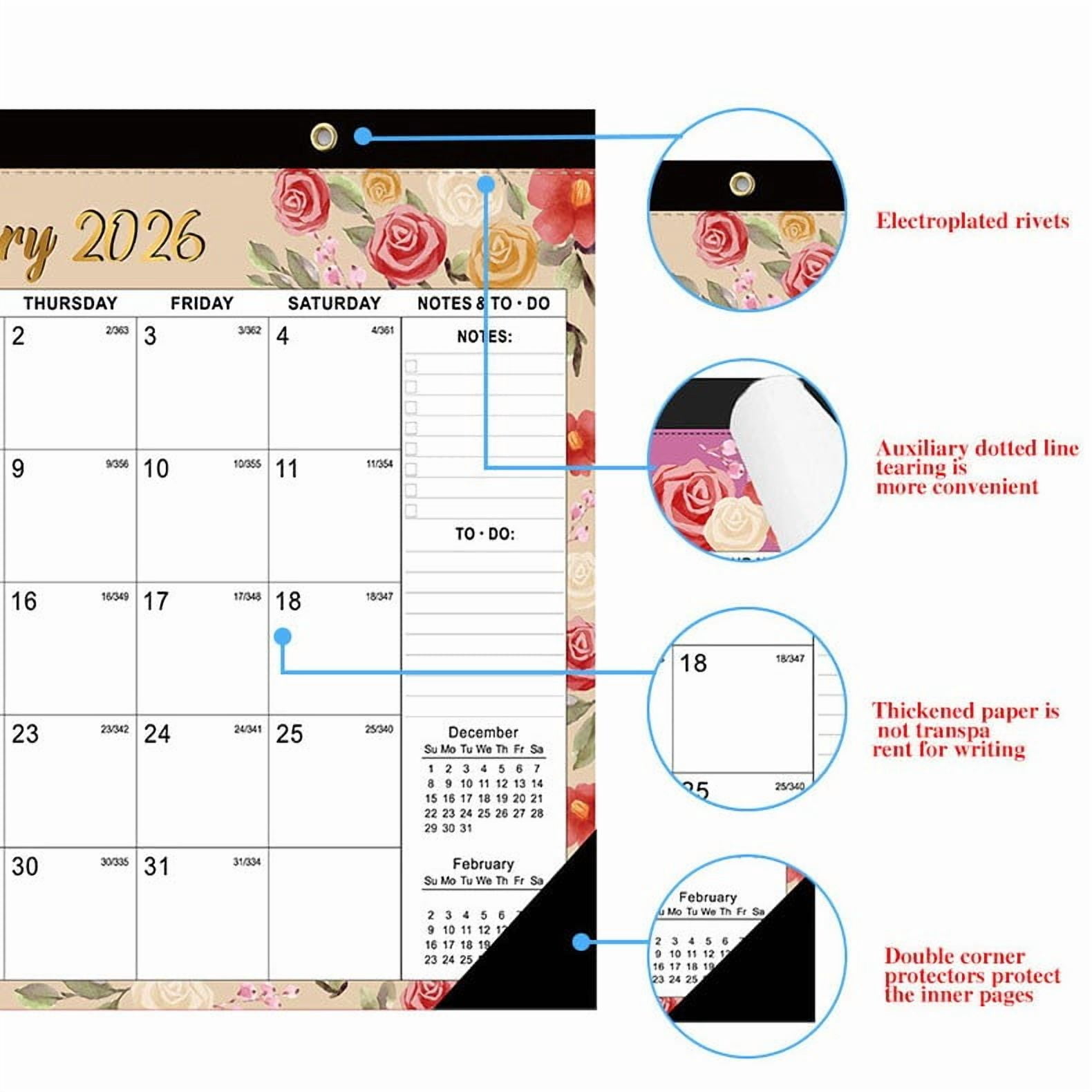 Adorable 2026 Desk Calendar Wall Calendar Jan 2026 to June 2027 18 Month Monthly Planner with Holidays Notes Spiral Bound for Home Office School Organizer Thick Paper