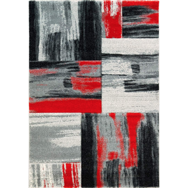 Ladole Rugs Moda Collection Soft Elegant Copper Abstract Made in Europe Area Rug Carpet in Red Black Grey, 5'2" x 7'3" (160cm x 220cm)
