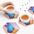 thumbnail image 7 of Lsque Morpho butterfly and dandelion Pattern 4" Drink Coasters Set of 6, Leather Absorbent Coasters, Table Coaster Set Decorative Coffee Cup Coasters Housewarming Gift,Hexagon, 7 of 7