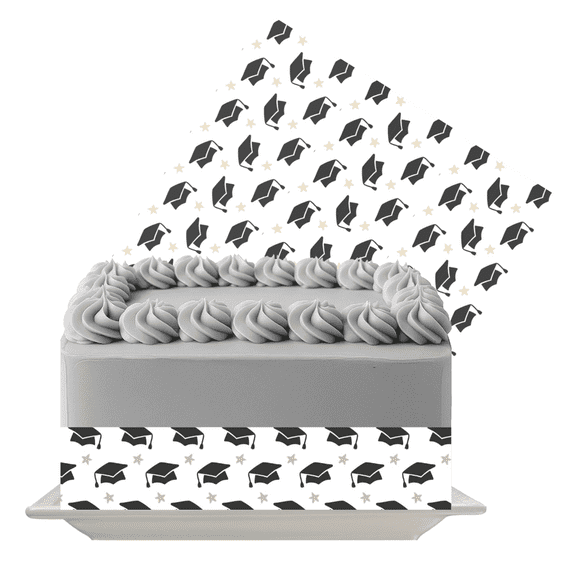 Black Graduation Cap Edible Cake Wrap | Graduation Icing Sheet | Class Celebration Cake Decoration