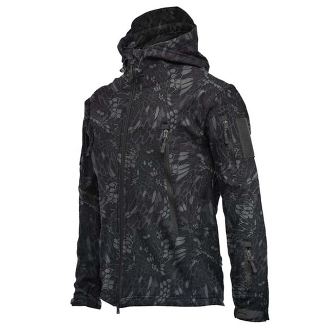 REDHOTYPE Men's Outdoor Waterproof Soft Shell Hooded Tactical Jacket Warm Fleece Military Hiking Jacket