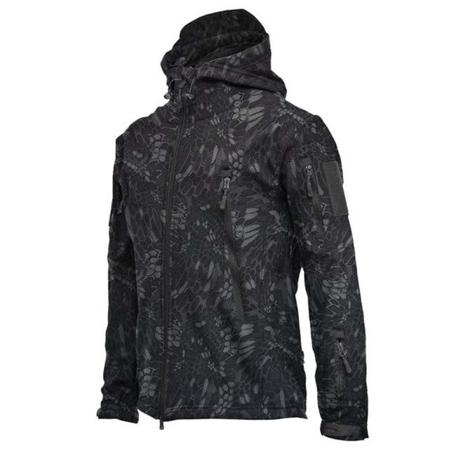 REDHOTYPE Men's Outdoor Waterproof Soft Shell Hooded Tactical Jacket Warm Fleece Military Hiking Jacket