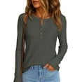 thumbnail image 3 of PRETTYGARDEN Women's Long Sleeve Waffle Knit Shirts Fall Casual Button Up Henley V Neck Tunic Tops Loose Fit Basic Tees, 3 of 9