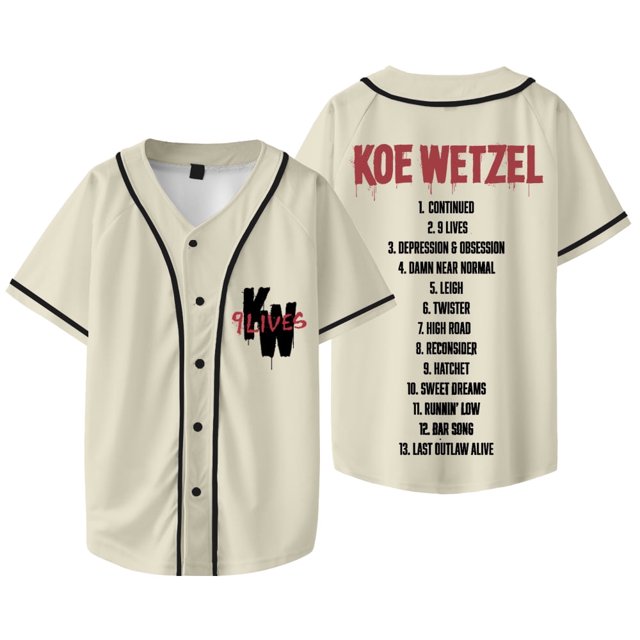 Koe Wetzel 9 Lives Album Merch Veste de Baseball T-Shirts Unisexes Mode Décontractée Manches Courtes Tee, style 6, TTP