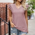 thumbnail image 2 of Birdeem Fashion Womens Casual Solid Color V Neck Ruffled Short Sleeve Tops Loose Blouses, 2 of 7