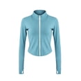 thumbnail image 3 of AherBiu Hauts d'Entraînement pour Femmes à Manches Longues avec Fermeture Éclair, Col Montant, Extensibles, Compression, Haut de Yoga, T-Shirts, 3 of 4