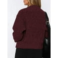 thumbnail image 5 of Women'S Zip Up Sweaters Drop Shoulder Long Sleeve Crew Neck Cardigan Casual Solid Loose Fit Knit Jacket Wine Red S, 5 of 8