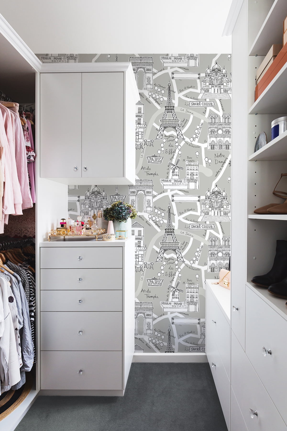 NextWall Argos Grey Paris Scene Peel and Stick Wallpaper