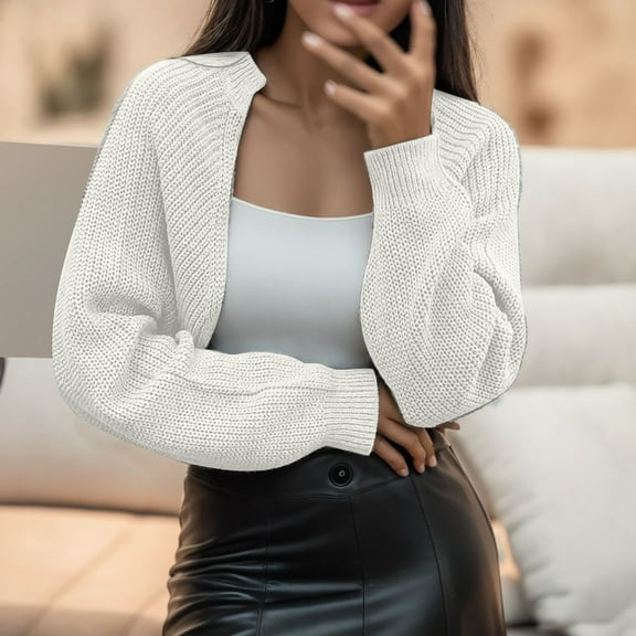 Women's Solid Color French Style Sleeve Knitted Shawl Coat Women's Short Sweater Cardigan Top Comfy Long Sweaters for Women Bottom Cow Neck Cardigan Fitted Long Cardigan Sweater Cardigan for Women
