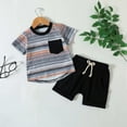 thumbnail image 2 of Summer Savings! Yievot Toddler Boy Sport Sets Clothes Summer Cotton Stripe Short Sleeve Shirt + Shorts with Drawstring Kids Boy's Sets Outfits 0-3Y 2024 Summer Toddler Outfits on Clearance, 2 of 7