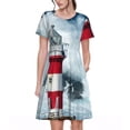 thumbnail image 1 of Fotbe Circular Lighthouse Vestido Largo de Moda para Mujer, Vestido Tipo Camiseta con Manga Corta y Estilo Casual a Rayas y Bloques de Color, 1 of 6