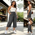 thumbnail image 2 of Gtoiithly Women's Casual High-Waisted Loose-Fit Jeans | Stylish Denim Capris with Pockets and Drawstring Waist Grey M, 2 of 6