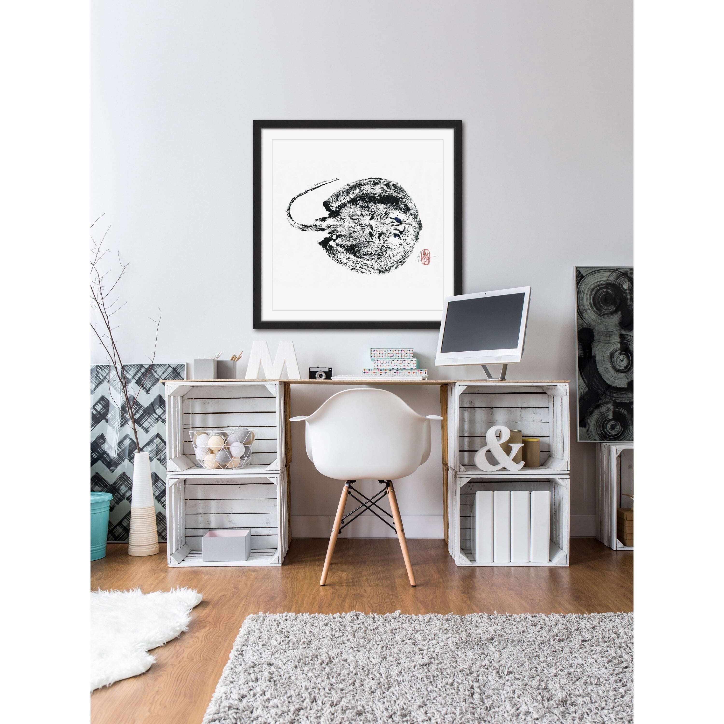 Stingray Black Framed Painting Print