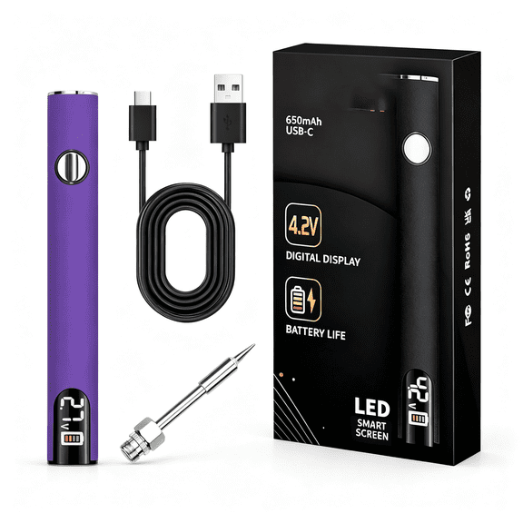 GJX 510 Thread Battery Cordless Soldering Iron, Led Display Precision Temp Control, Usb-C Rechargeable 650Mah, 3 Speed Adjustable Purple Soldering Pen for Precision Work & Appliance Repair