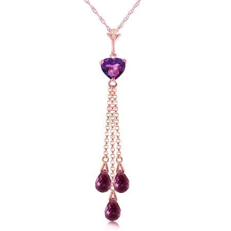 Galaxy Gold 14K Solid Gold Natural Amethyst Briolette Necklace for Women - Rose Gold Fine Jewelry