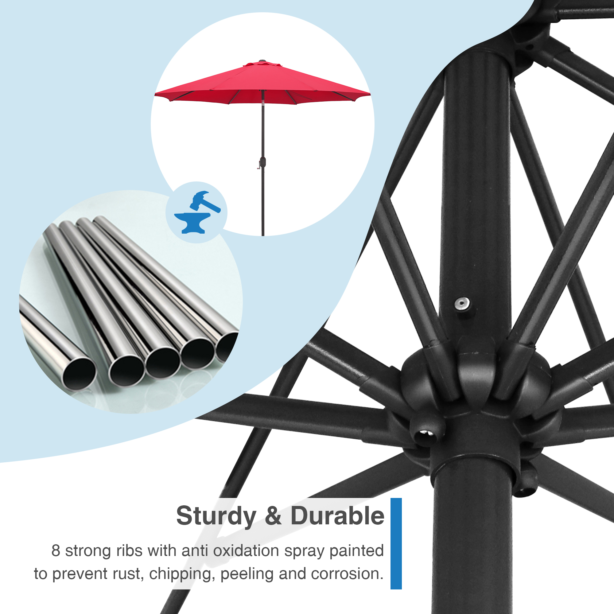 Abble Outdoor 10ft Patio Umbrella with Crank and Tilt - Red