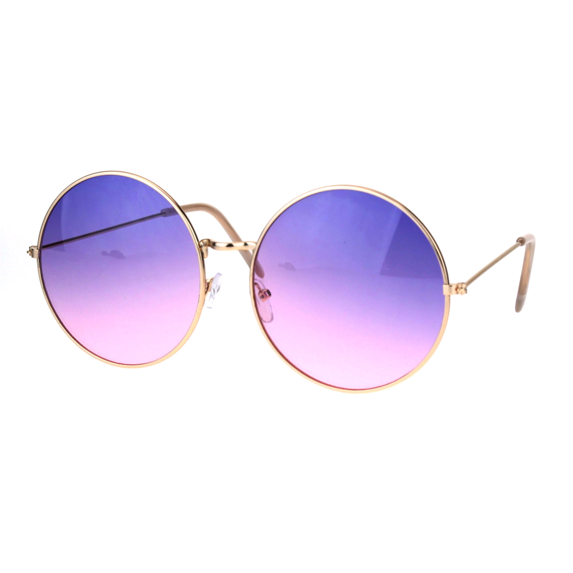 CLASSIC VINTAGE RETRO Style SUN GLASSES Silver Frame Purple & Pink Ombre Lens 