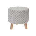 thumbnail image 1 of Flat Handwoven Pouf Wooden Stand Cream & Grey, 1 of 4