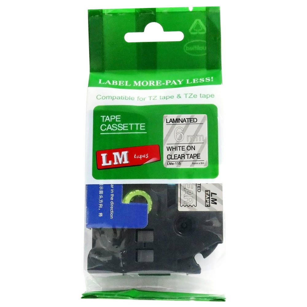 LM Tapes replacement for Brother PTD200 Label Maker 6mm White on Clear