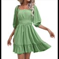 thumbnail image 1 of Vestido Informal de para Mujer, con Mangas Largas Tipo Farol, Cintura Alta y Lazo en la Espalda, Corte A. Verde L, 1 of 10