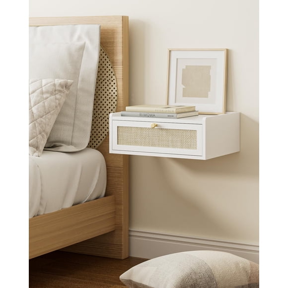 Mesita de noche flotante AEPOALUA de pared con cajón blanca