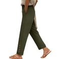 thumbnail image 6 of SBYOJLPB Women Full Length Pants Casual Solid Color Linen Drawstring Elastic Waist Long Wide Leg Pants, 6 of 7