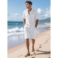 thumbnail image 4 of Men'S Linen Blend Short Sleeve Shirt & Shorts Set, Casual Summer 2 Piece Outfit White M, 4 of 9
